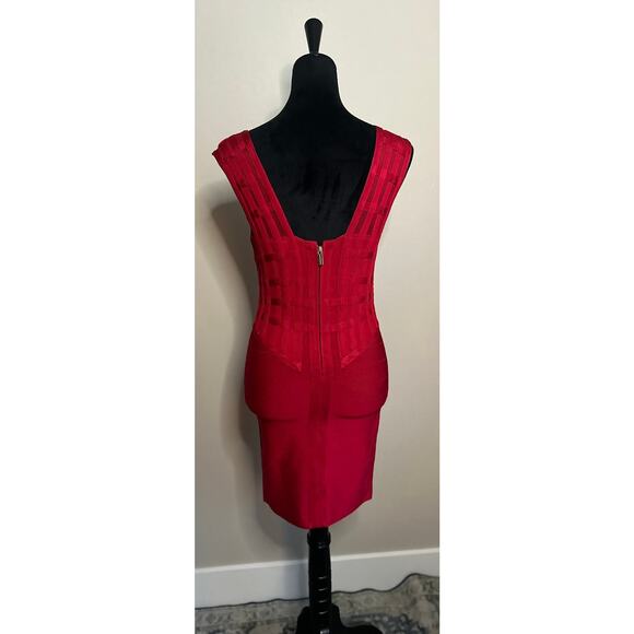 MARCIANO LOS ANGELES Women's Cut Red Milano Knee Length Bandage Dress Size M - Picture 4 of 10